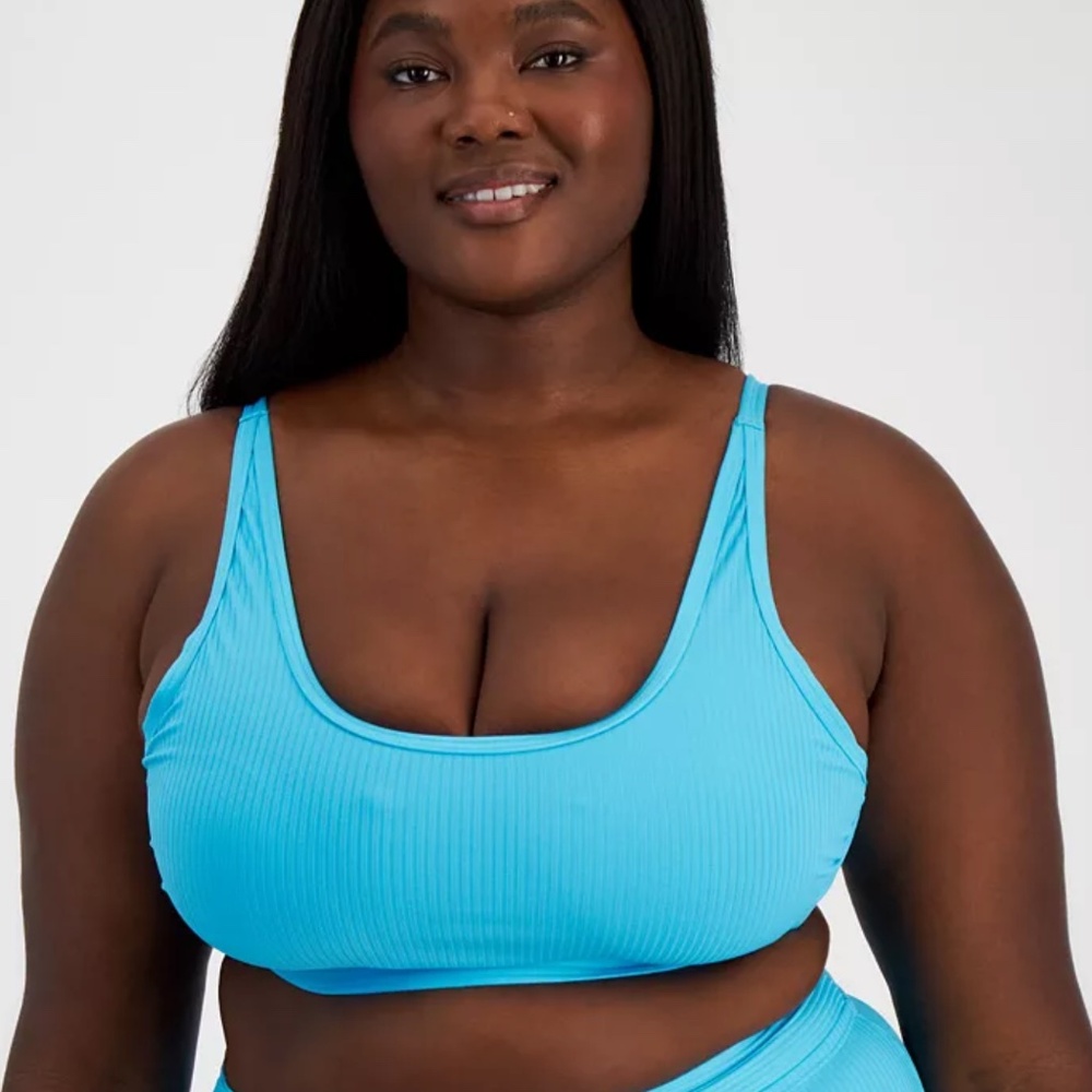 Salt + Cove Trendy Plus Size Ribbed Bralette Bikini Top, Sweet Turquoise
